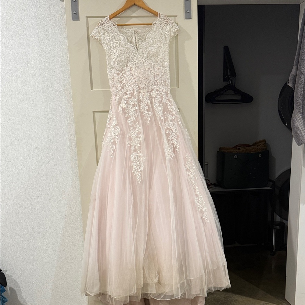 Ada’sBridal White & Blush Pink Lace Wedding Gown